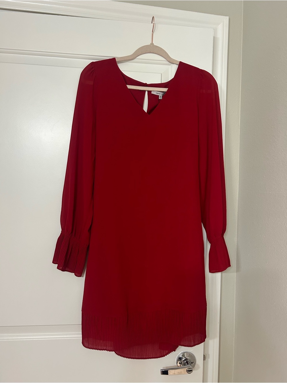 Naked Zebra Crimson Red Long-Sleeve Pleated Cuff Shift Dress